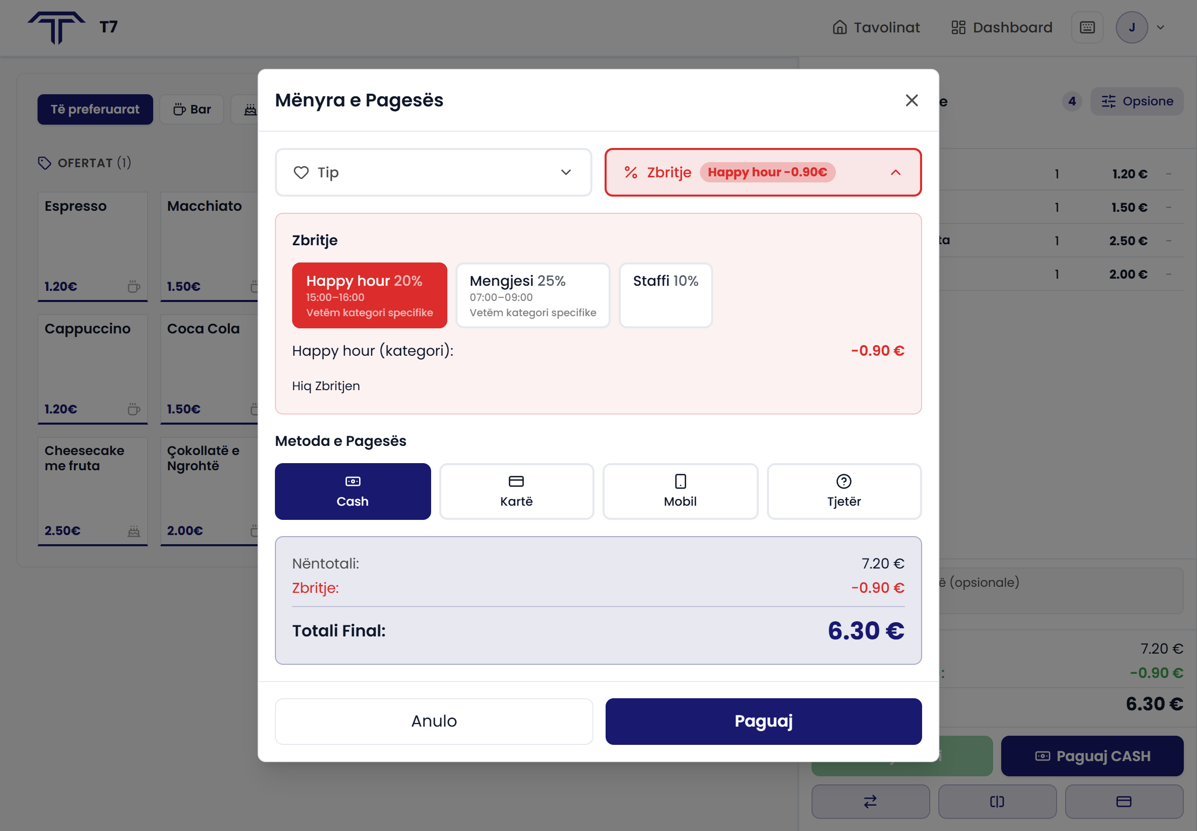 Zbritja e aplikuar në faturë — emri dhe shuma e kursyer